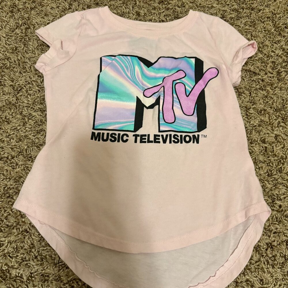 MTV Graphic T Shirt Small 7 Light Pink Short Sleeve Cotton Polyester Blend
